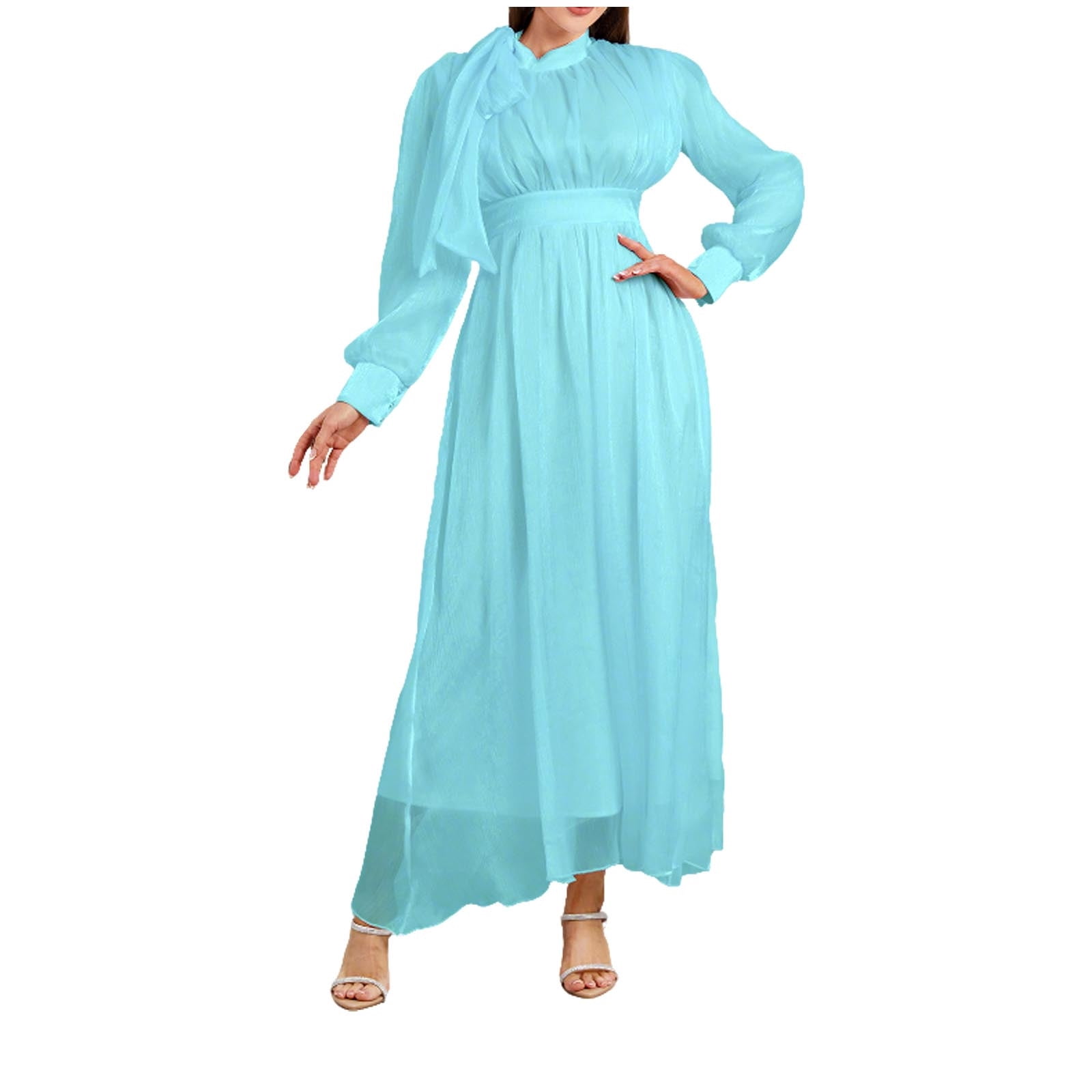 Oplxuo Long Sleeve Bridesmaid Dresses for Wedding Pleated Chiffon Mother of The Bride Dress Boho Formal Dresses for Women