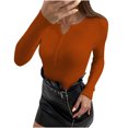 thumbnail image 1 of Oplxuo Long Sleeve Henley Shirts for Women - Button V Neck Basic Slim Fitted Ribbed Knit Pullover Sweater Tops, 1 of 5