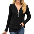 thumbnail image 1 of Oplxuo Long Sleeve Ribbed Shirts for Women Half Zip V Neck Pullover Tops Ladies Loose Fit Casual Tunic Blouse, 1 of 6