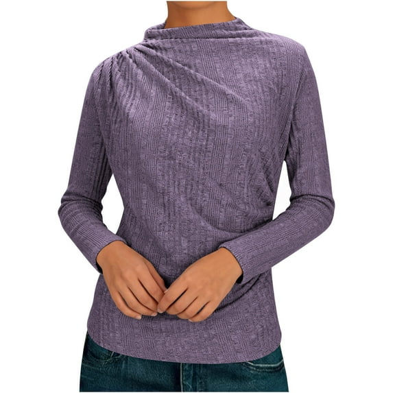 Oplxuo Long Sleeve Ribbed Tops for Women 2026 Trendy Casual Ruched Going Out T-Shirts Solid Color Tunic Blouse