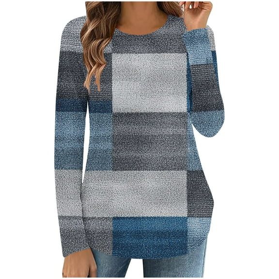 Oplxuo Long Sleeve Shirts for Women Crew Neck Fall Tops Fashion Side Split Loose Tunic Pullover 2025