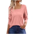 thumbnail image 1 of Oplxuo Long Sleeve Tops for Women Basic Solid Square Neck Versatile Loose T-Shirts Dressy Business Casual Blouses, 1 of 7