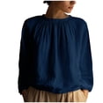 thumbnail image 1 of Oplxuo Long Sleeve Tops for Women Versatile Loose Pleated Summer T-Shirts Dressy Crewneck Business Casual Blouses, 1 of 7