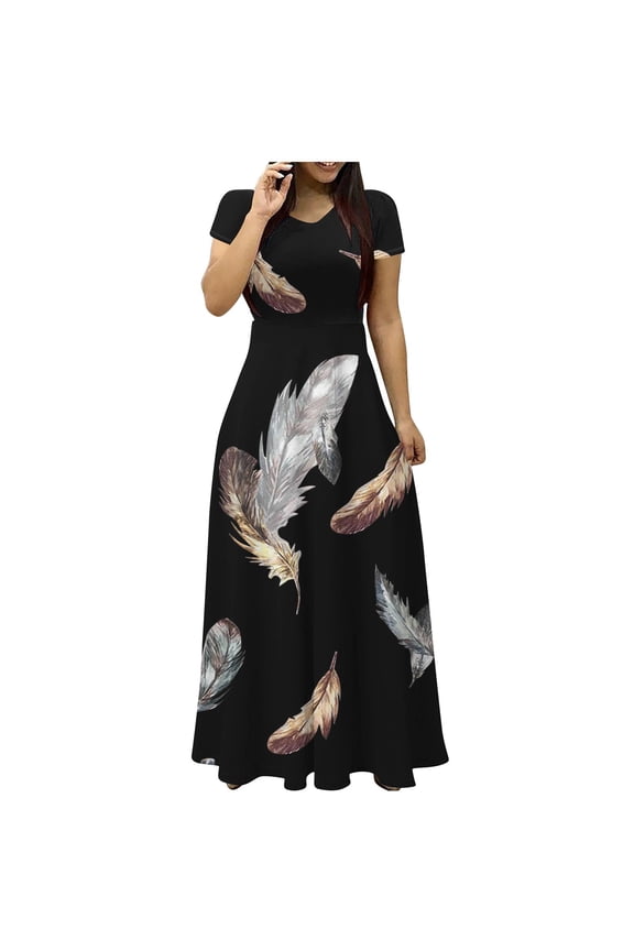 Maxi Dresses for Women 2026 Summer Floral Print Wrap Short Sleeve Dress Patchwork Flowy Ruffle Hem A Line Dress