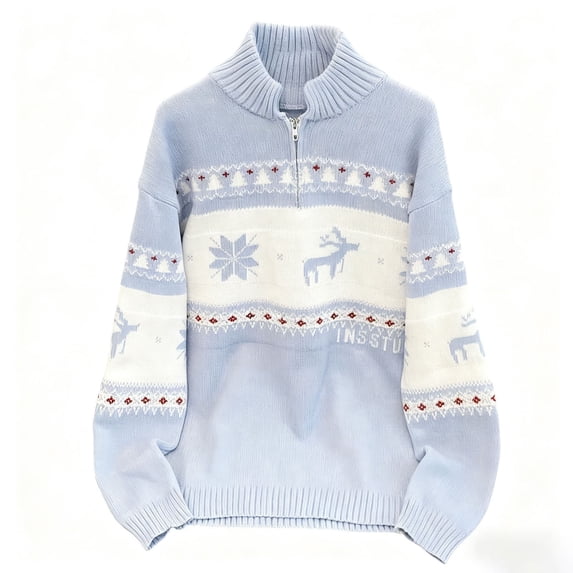 Oplxuo Men Knitting Cotton Christmas Sweaters Quarter Zip Xmas Printed Pullover Fall Winter Mock Neck Pullover Party Tops