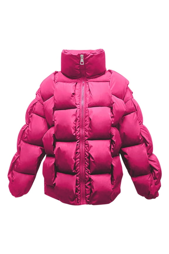 Men's 3D Woven Puffy Puffer Jackets - Stand Collar Windbreaker Lightweight Quilted Insulated Winter Down Coats