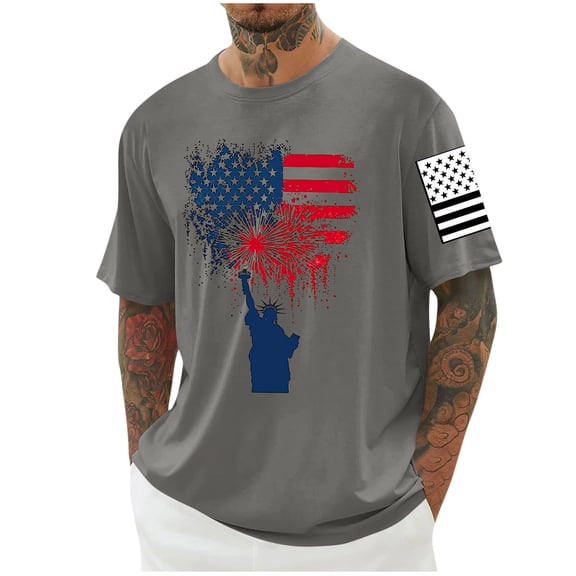Oplxuo Men's 4th of July Shirts American Flag Patriotic Shirts Short Sleeve USA Memorial Day Cotton T Shirts