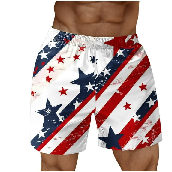 Oplxuo Men's American Flag Swim Trunks USA 4th of July Patriotic Board Shorts Quick Dry Beach Shorts