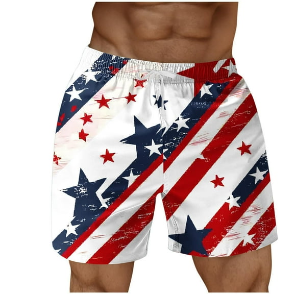Oplxuo Men's American Flag Swim Trunks USA 4th of July Patriotic Board Shorts Quick Dry Beach Shorts