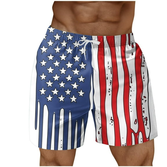 Oplxuo Men's American Flag Swim Trunks USA 4th of July Patriotic Board Shorts Quick Dry Beach Shorts