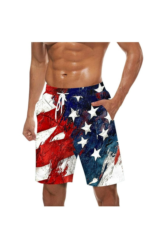 Men's American Flag Swim Trunks USA 4th of July Patriotic Board Shorts Quick Dry Lined Beach Shorts