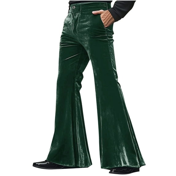 Oplxuo Men's Bell Bottom Velvet Pants 60s 70s Vintage Stretch Flared Leg Disco Pants