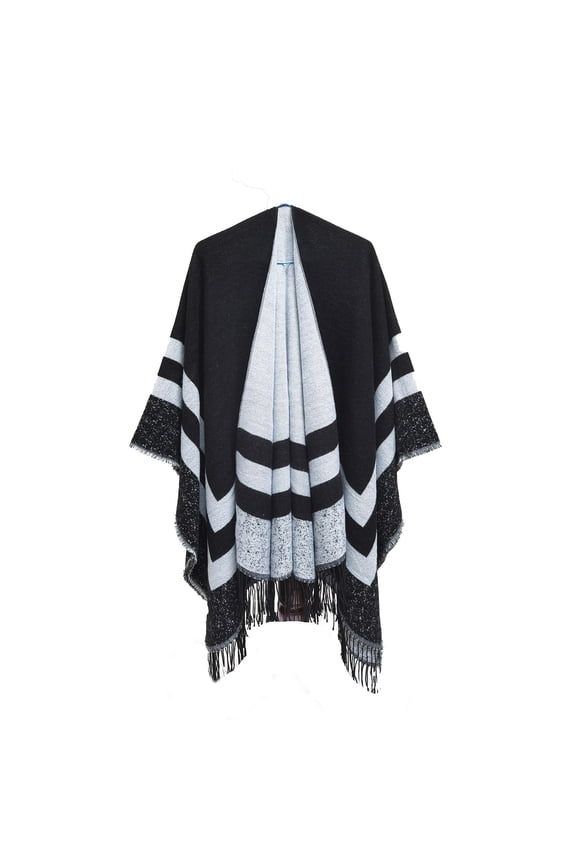 Men's Blanket Shawls Vintage Front Open Colorblock Scarf Shawl Knitted Poncho Capes Cardigans with Tassels