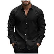 Oplxuo Men's Button Down Dress Shirts, Business Casual Long Sleeve Basic Solid Lapel Formal Wedding Shirts