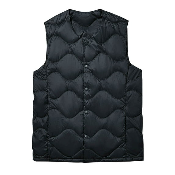 Oplxuo Men's Button Down Puffer Vest Lightweight Quilted Winter Warm Sleeveless Padded Down Outerwear Jackets