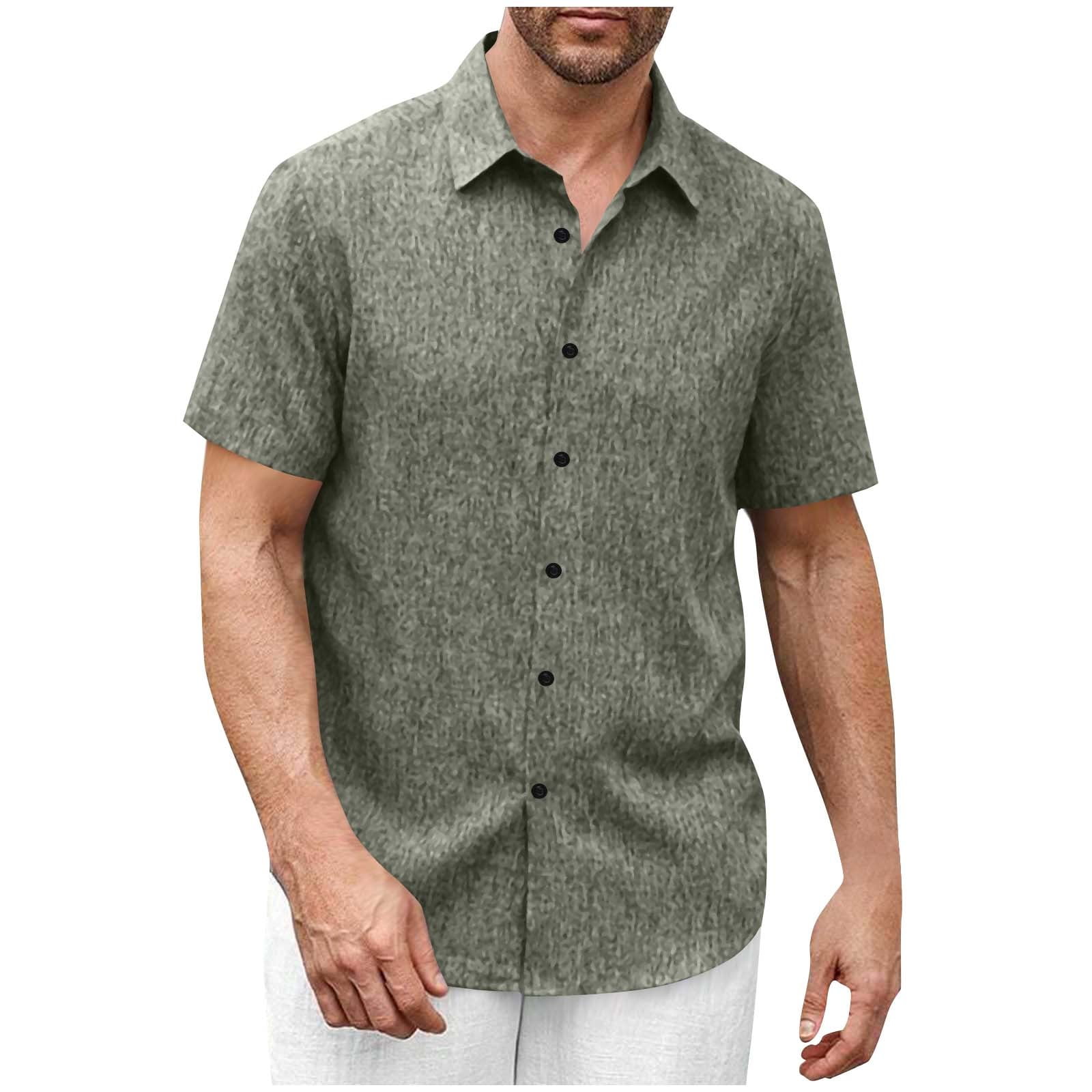 Oplxuo Men's Casual Linen Shirts Short Sleeve Button Down Summer Beach ...