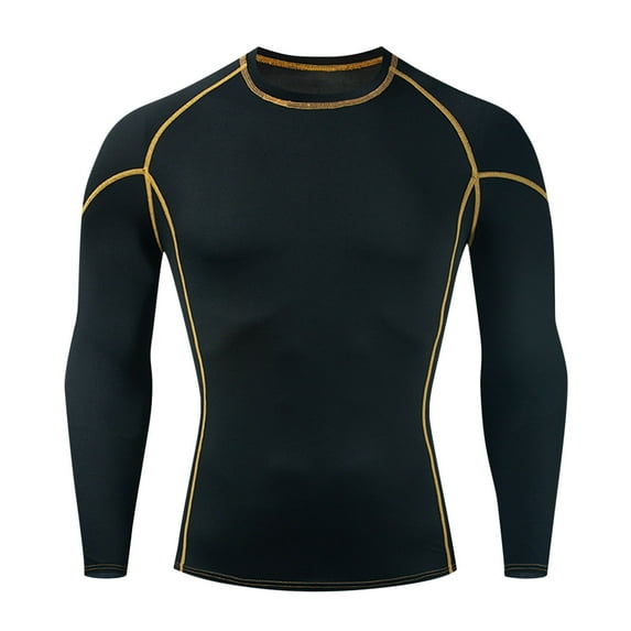 Oplxuo Men's Compression Shirts Stylish Colorblock Long Sleeve UPF SPF Rash Guard Workout Base Layer Undershirt Gear