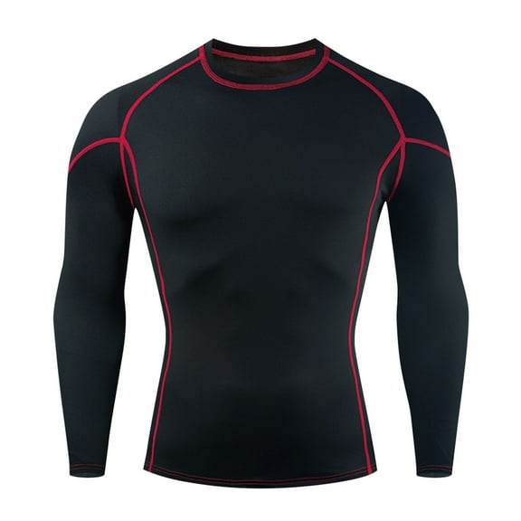 Oplxuo Men's Compression Shirts Stylish Colorblock Long Sleeve UPF SPF Rash Guard Workout Base Layer Undershirt Gear