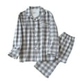 thumbnail image 1 of Oplxuo Men's Cotton Plaid Long Sleeve Pajamas Set Button Down Loose Sleepwear Comfy Pjs Bottom Loungewear 2 Piece Sets, 1 of 2