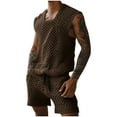 thumbnail image 1 of Oplxuo Men's Crochet Shorts Beach Outfits Loose Sleeveless Summer Knitted Hollow Tank Top 2 Piece Casual Vacation Sets, 1 of 5