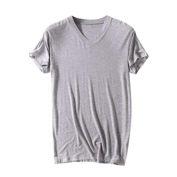 Oplxuo Men's Fitness Homewear Tops V Neck Loose Casual Solid Soft Modal Pajamas Shirts Comfy Short Sleeve T-Shirt