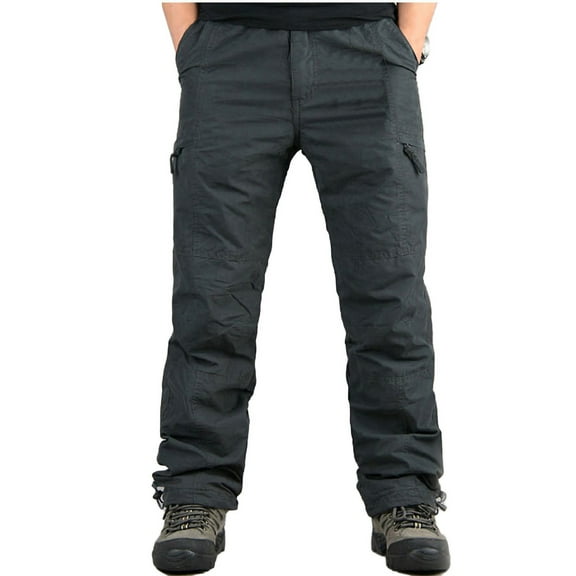 Oplxuo Men’s Fleece Lined Outdoor Hiking Pants Plus Size Winter Warm Thermal Casual Work Cargo Pants with Multi Pockets
