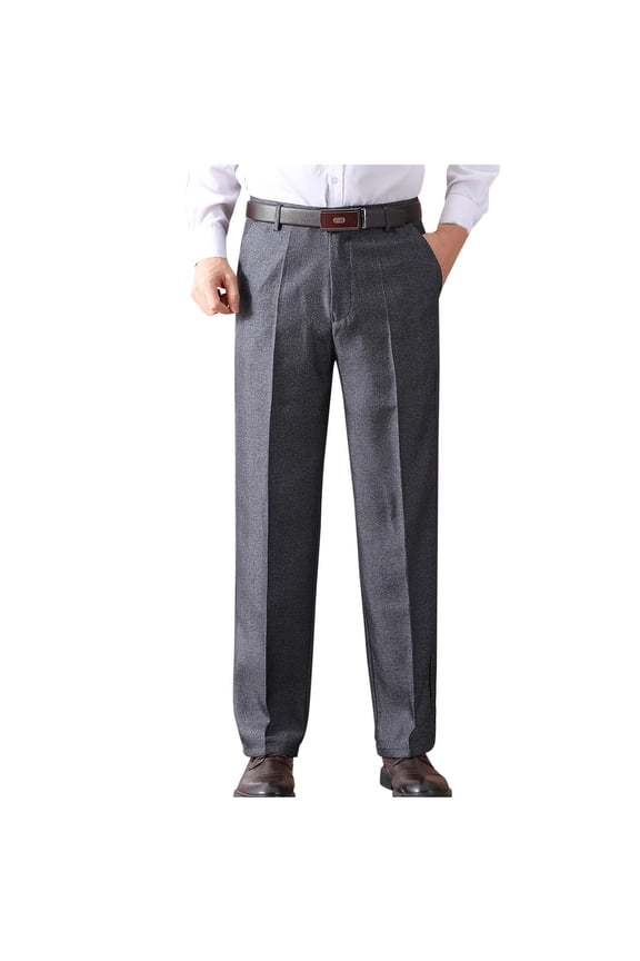 Men's Winter Fleece Lined Thermal Dress Pants, Straight Leg Business Casual Work Suit Trousers with Pockets