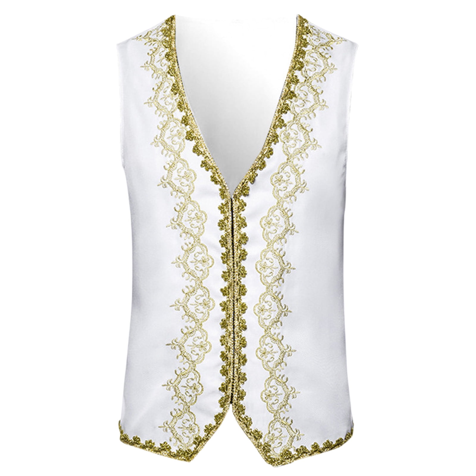 Oplxuo Men's Floral Embroidery Suit Vest Gothic V Neck Medieval