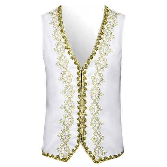 Oplxuo Men's Floral Embroidery Suit Vest Gothic V Neck Medieval Waistcoat Formal Business Slim Fit Sleeveless Tuxedo Jacket