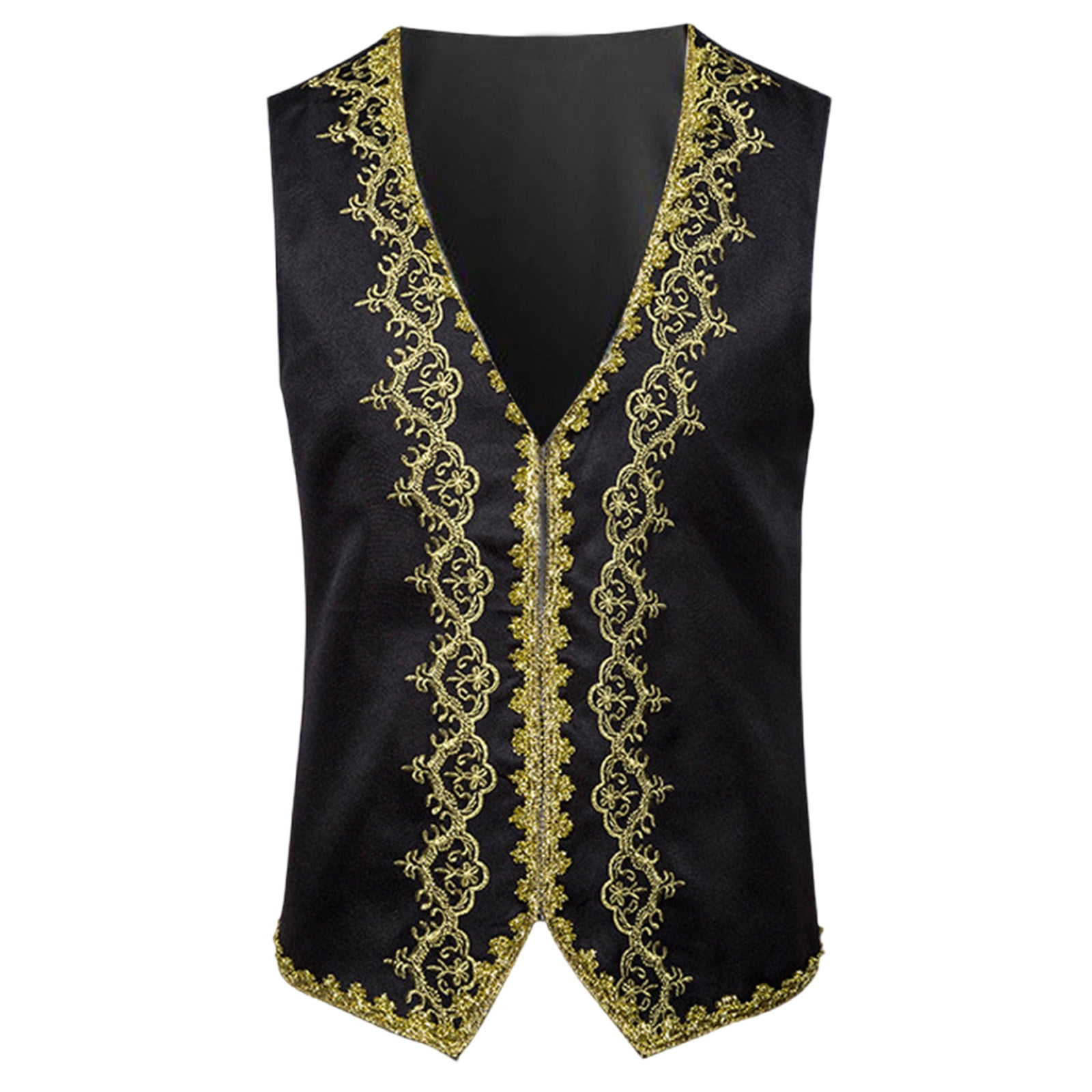 Oplxuo Men's Floral Embroidery Suit Vest Gothic V Neck Medieval