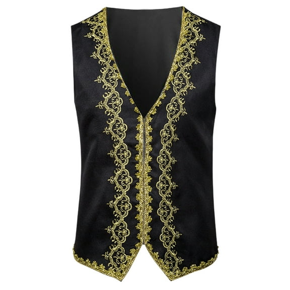 Oplxuo Men's Floral Embroidery Suit Vest Gothic V Neck Medieval Waistcoat Formal Business Slim Fit Sleeveless Tuxedo Jacket