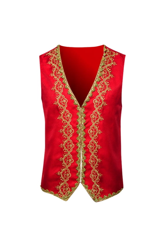 Men's Floral Embroidery Suit Vest Gothic V Neck Medieval Waistcoat Formal Business Slim Fit Sleeveless Tuxedo Jacket