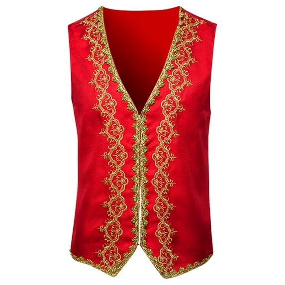 Oplxuo Men's Floral Embroidery Suit Vest Gothic V Neck Medieval Waistcoat Formal Business Slim Fit Sleeveless Tuxedo Jacket