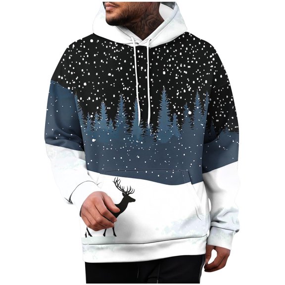Oplxuo Men's Funny Christmas Hoodies Novelty Loose Holiday Sweatshirts Outdoor Casual Long Sleeve Graphic Pullovers