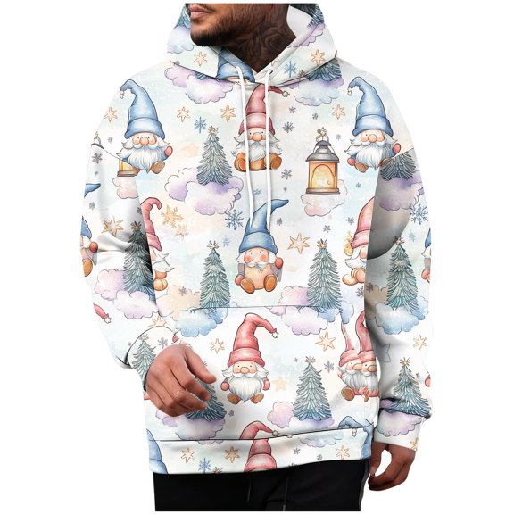 Oplxuo Men's Funny Christmas Hoodies Novelty Loose Holiday Sweatshirts Outdoor Casual Long Sleeve Graphic Pullovers