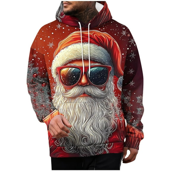 Oplxuo Men's Funny Christmas Hoodies Novelty Loose Holiday Sweatshirts Outdoor Casual Long Sleeve Graphic Pullovers