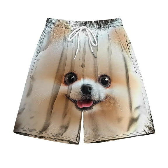 Oplxuo Men's Funny Dog 3D Graphic Beach Shorts Elastic Waist Drawstring Lightweight Summer Casual Shorts with Pockets