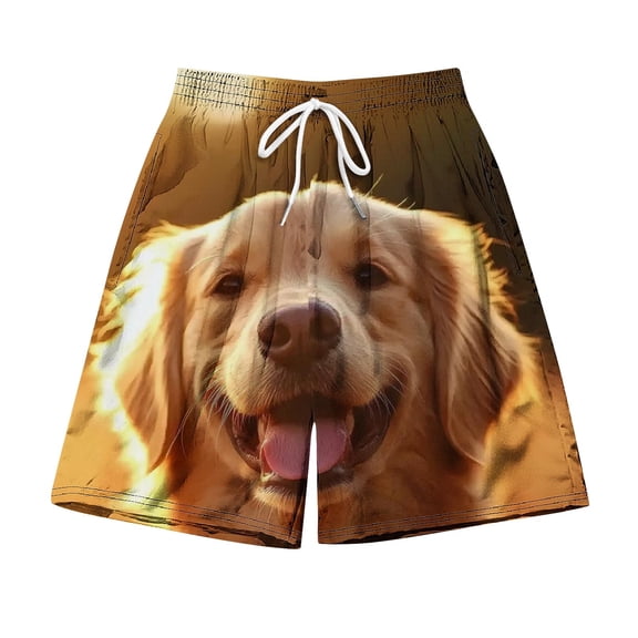 Oplxuo Men's Funny Dog 3D Graphic Beach Shorts Elastic Waist Drawstring Lightweight Summer Casual Shorts with Pockets