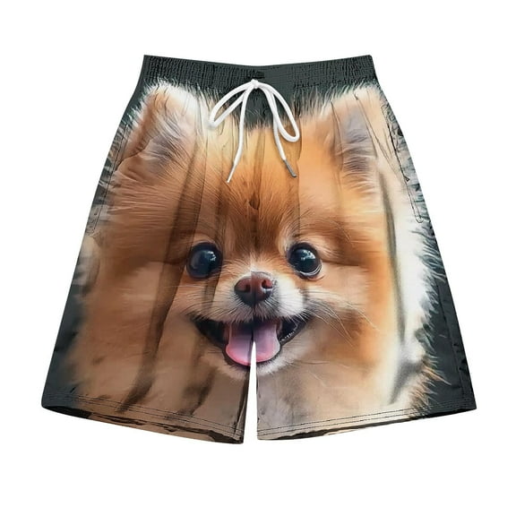 Oplxuo Men's Funny Dog 3D Graphic Beach Shorts Elastic Waist Drawstring Lightweight Summer Casual Shorts with Pockets