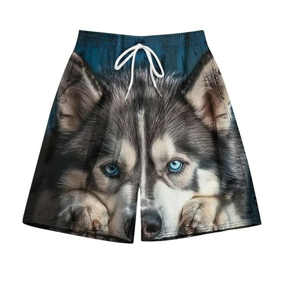 Oplxuo Men's Funny Dog 3D Graphic Beach Shorts Elastic Waist Drawstring Lightweight Summer Casual Shorts with Pockets