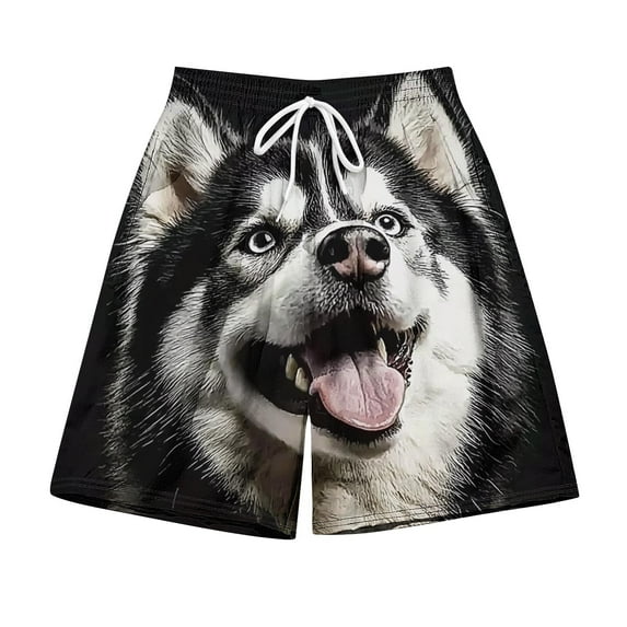 Oplxuo Men's Funny Dog 3D Graphic Beach Shorts Elastic Waist Drawstring Lightweight Summer Casual Shorts with Pockets