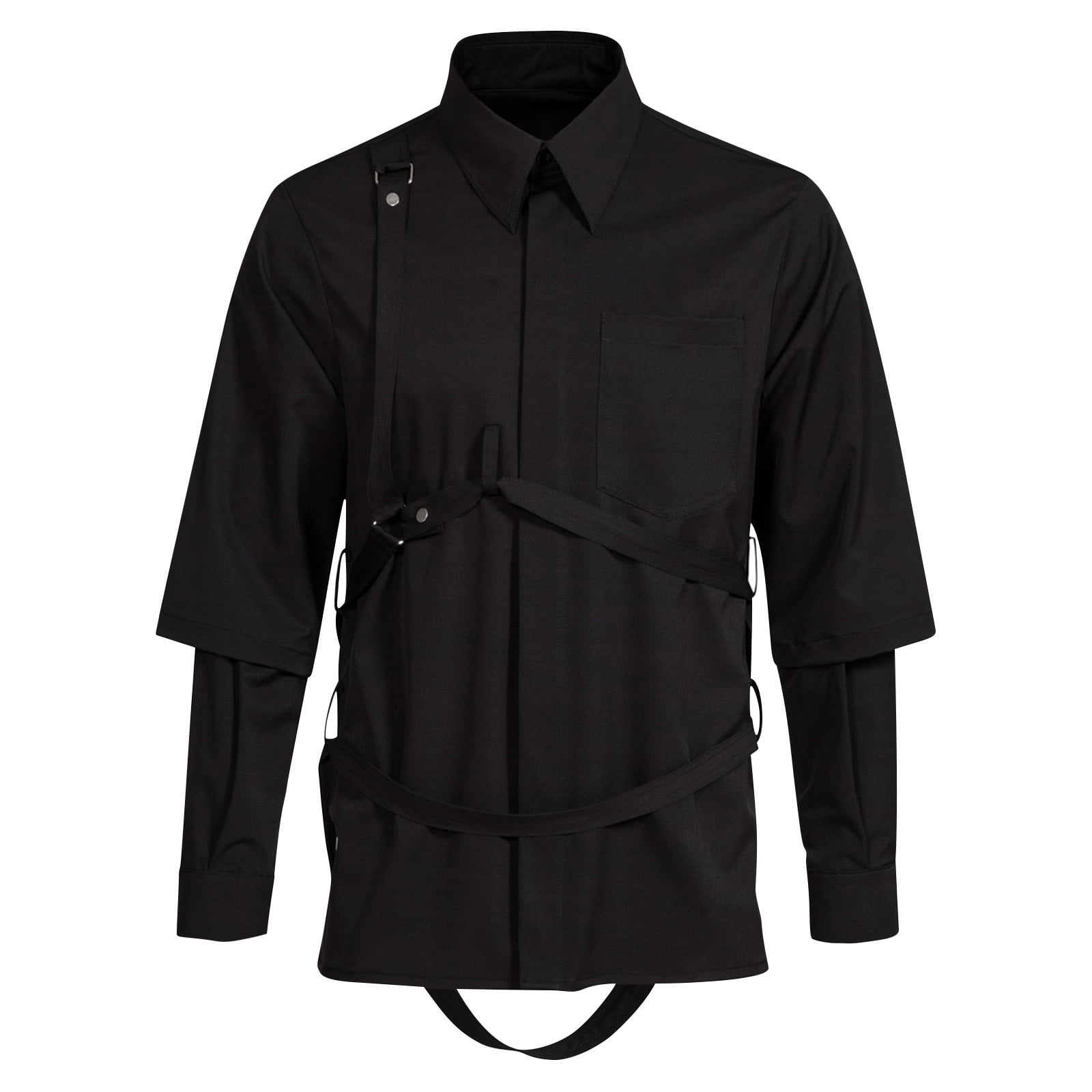 punk dress shirts Punk Style Men's White Long Sleeve Shirt / Stylish Shirts with Nylon Straps & Buckles on Both Sides