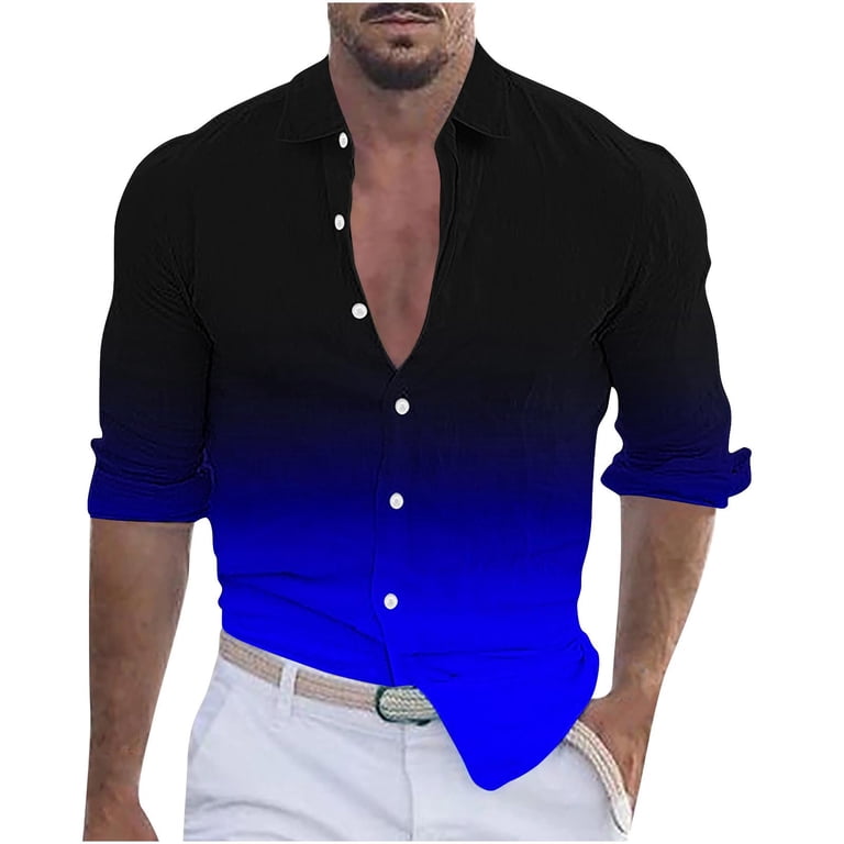 Oplxuo Men's Gradient Dress Shirt Slim Fit Casual Long Sleeve Button-Down  Formal Business Work Fashion Shirts - Walmart.com