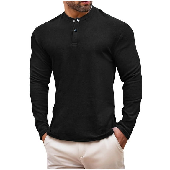 Oplxuo Men's Henley Shirts Long Sleeve Casual Lightweight Pullover Shirts Fashion Slim Fit Button T-Shirts