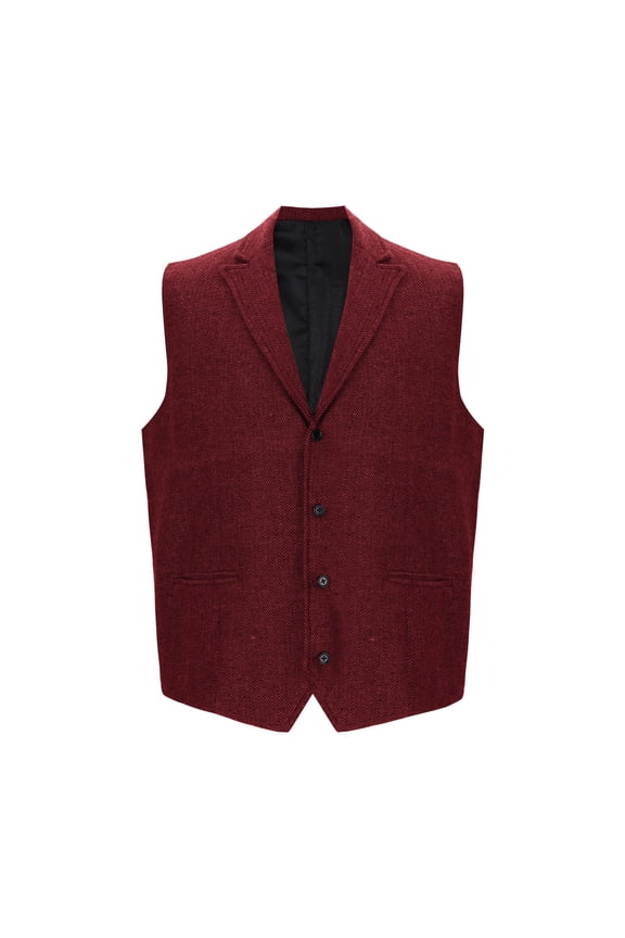 Men's Herringbone Tweed Suit Vest Casual Wool Blend Waistcoat Business Formal Vintage Sleeveless Outerwear Vest