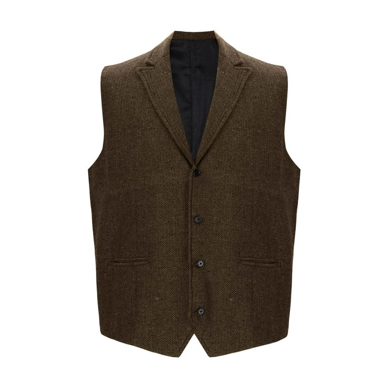 Oplxuo Men's Herringbone Tweed Suit Vest Casual Wool Blend