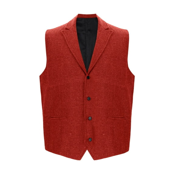 Oplxuo Men's Herringbone Tweed Suit Vest Casual Wool Blend Waistcoat Business Formal Vintage Sleeveless Outerwear Vest