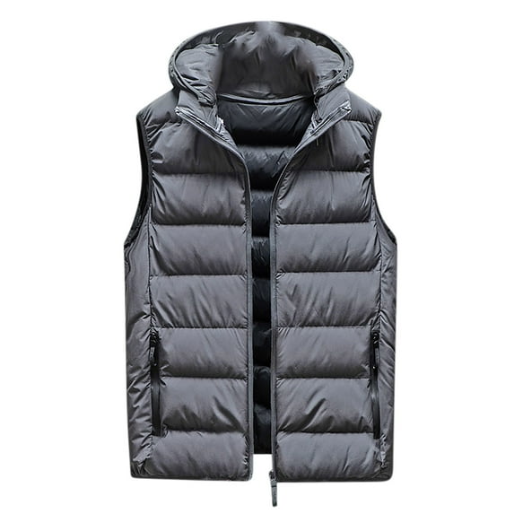 Oplxuo Men's Hooded Puffer Vest Winter Warm Quilted Sleeveless Padded Down Outerwear Jackets with Pockets
