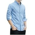 thumbnail image 1 of Oplxuo Men's Linen Dress Shirts Lightweight Loose Button Down Long Sleeve Casual Solid Business Work Shirts, 1 of 6