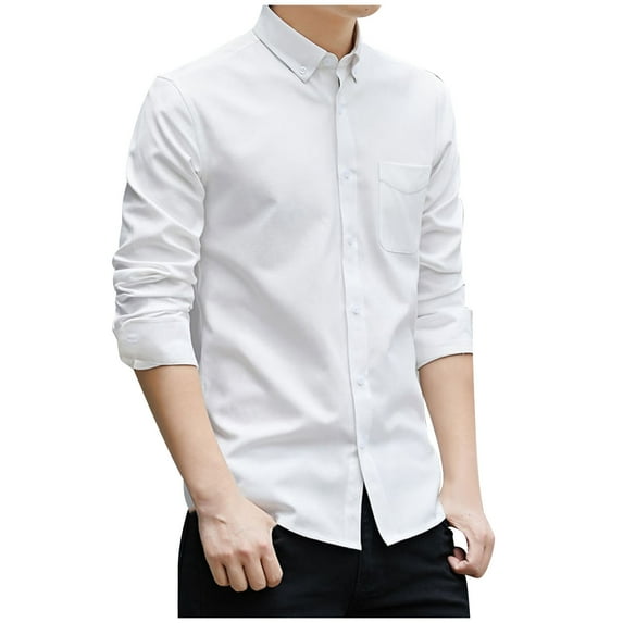 Oplxuo Men's Linen Dress Shirts Lightweight Loose Button Down Long Sleeve Casual Solid Business Work Shirts